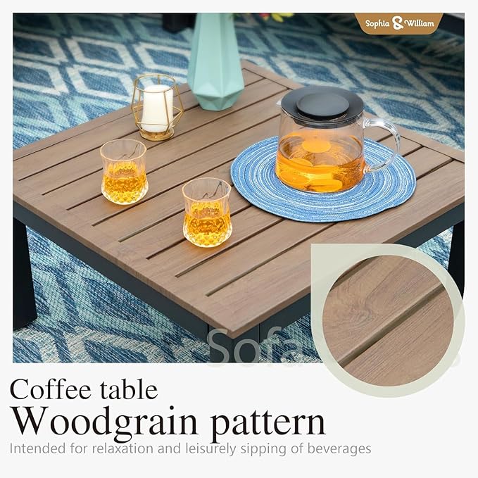 Sophia & William Outdoor Sectional Sofa, 9 Piece Metal Patio Furniture Set, Modular Patio Conversation Set-2 x Single Sofa with Side Table, 4 x Single Chairs, 1 x Loveseat, 1 x Tea Table