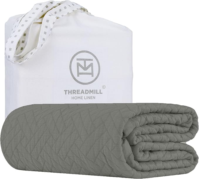 Threadmill Luxury Cotton Blankets for Twin Size Bed | All-Season 100% Cotton Twin Blanket for Bed | Criss Cross Jacquard Lightweight, Soft & Cozy Coverlet, 350GSM, 68 x 90 inches | Dark Grey