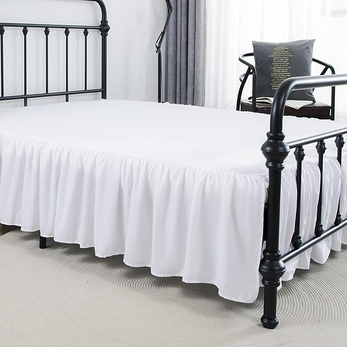 Bed Skirt Queen Size Ruffled Bed Skirt with Split Corners, 18 Inch Drop Dust Ruffle Bed Skirts with Platform, White, Queen Size