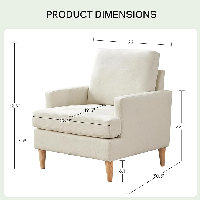 VKNOW Mid-Century Accent Chairs Set of 2, No Tools Assembly Required, Modern Upholstered Polyester Armchairs for Living Room & Bedroom, Comfortable Reading Chairs with Wood Legs, Beige