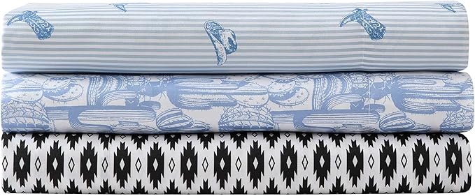 Wrangler - Twin Bed Sheets, Ultra-Soft & Lightweight Bedding with Matching Pillowcase, Lightweight Bed Set for All Season Comfort, Oeko-Tex Certified (Cowboy Pinstripe Blue)