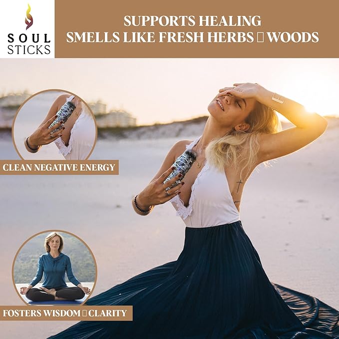 Soul Sticks 9 Inch 1 Pack Organic White Sage & Lavender Smudge Stick With Starter Guide, Bulk Quantities for Home Cleansing, Meditation, & Smudging Rituals, Sustainably Sourced California White Sage