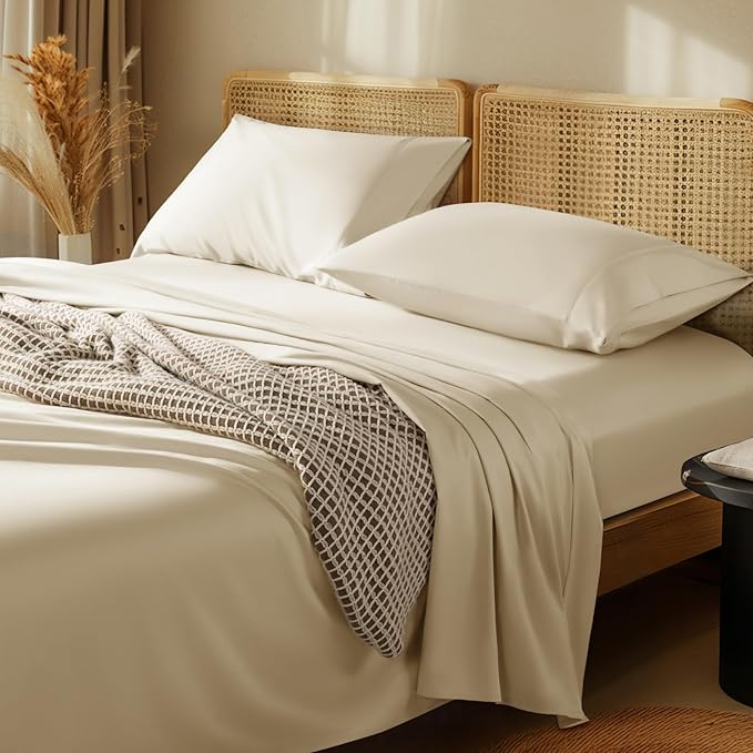 LBRO2M 1000 Thread Count 100% Egyptian Cotton Sheets Set Twin XL, 3 Piece Sets Bed Sheet Deep Pocket Sheet Set 16" Soft Comfortable All Season (Twin XL, Linen)
