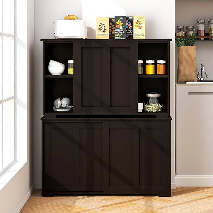 Costzon Sideboard Buffet Cabinet, Wooden Kitchen Storage With Adjustable Shelf, Sliding Barn Door, Accent Coffee Bar Console Table for Living Room, Dining Room, Hallway (Coffee)