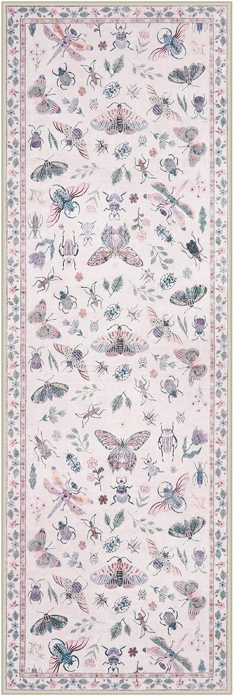 Lahome Insect Washable Runner Rug, 2x6 Kitchen Runners for Hallways 6 Feet Non Slip, Soft Laundry Room Rug Ultra-Thin Long Carpet for Bathroom Bedroom Entryway, Pink