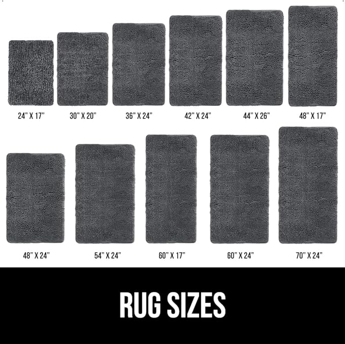 GORILLA GRIP Bath Rug Mat 48x17, Soft Absorbent Chenille, Quick Dry Microfiber Mats, Rubber Backing Washable Shower Floor Rugs, Bathmat Runner, US Designed Bathroom Home Decor Accessories Charcoal