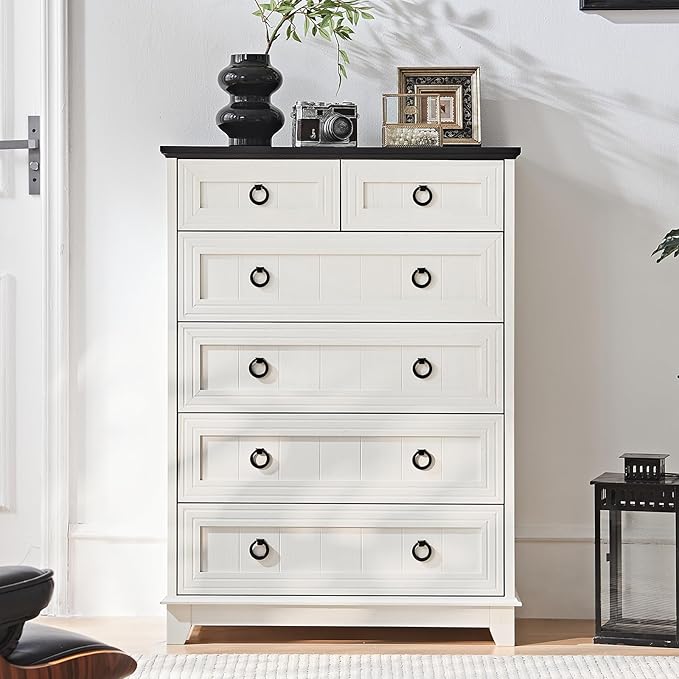 Farmhouse 6 Drawer Dresser for Bedroom, 41" Tall Small Dressers & Chest of Drawers, Rustic Wood Dresser with Metal Handle, Storage Organizer Closet for Living Room, Hallway, Entryway