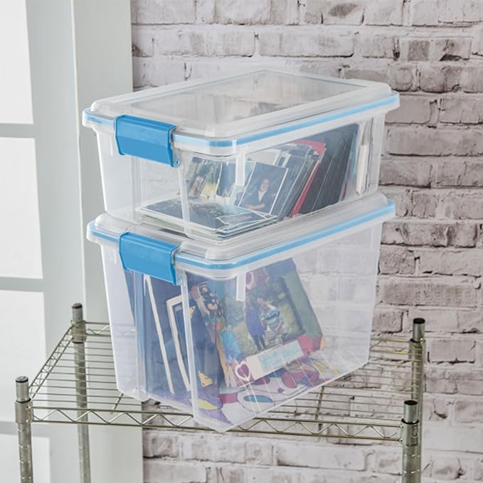 Sterilite 6-Pack Gasket Box, Weather-Resistant Storage Bins with Latching Lids, 20 Quart - Heavy-Duty Organizing Containers for Closet, Bathroom, and Office