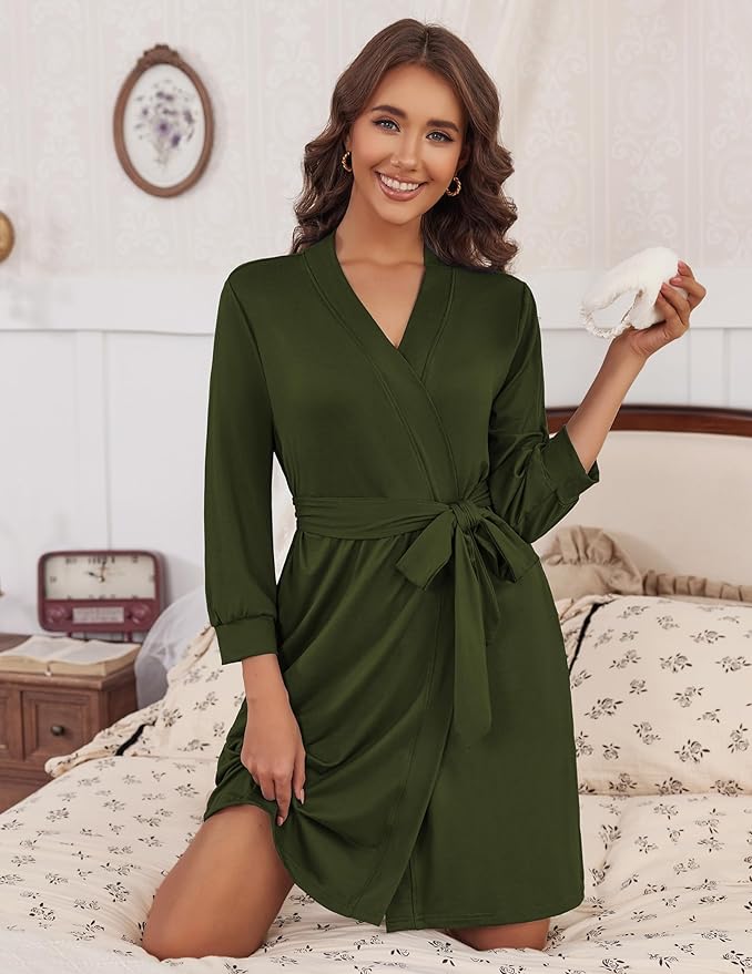 HOTOUCH Womens Robe Lightweight Short Knit Bathrobe Soft Ladies Sleepwear with Pockets