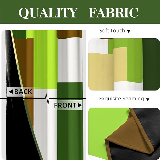 Avocado Green 100% Blackout Curtains for Bedroom 96 inch Long 2 Panels Set White Modern Abstract Geometric Black Out Curtains Insulated Room Darkening Window Drapes for Living Room, 52Wx96L