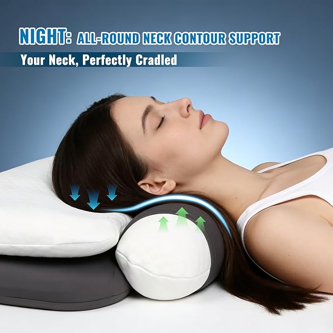 Memory Foam Tri-Functional Contour Pillow for Neck & Shoulder Pain Relief, Ergonomic Cervical Support Pillow for Side and Back Sleepers, Firm Bed Pillow for Deep Sleep, White