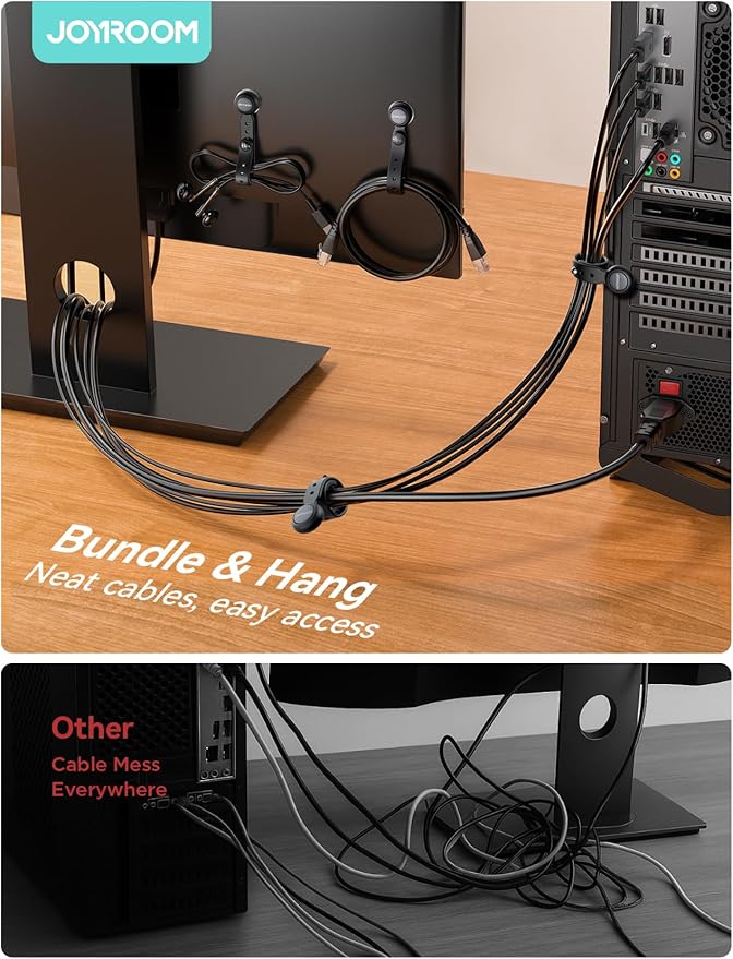 2025 Upgraded Magnetic Cable Ties with Magnets for Bundling & Cable Management– JOYROOM Reusable Silicone Cord Ties Multi-Purpose Cord Organizer Clips for Home, Office & Travel (12-Pack,Black)