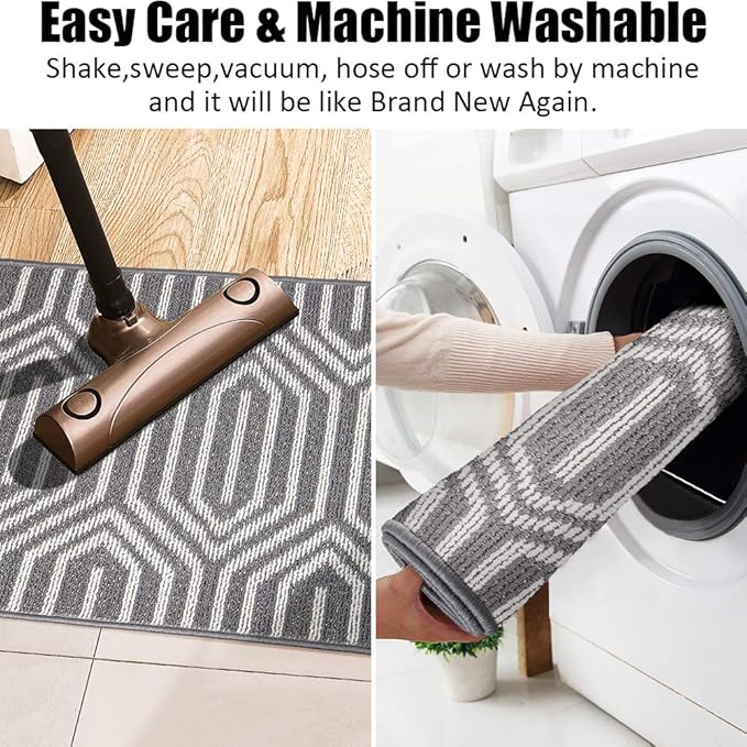 Indoor Doormat 20"x 32", Absorbent Front Back Door Mat, Rubber Backing Non Slip Floor Mats Inside Mud Dirt Trapper Outside Entrance Door Rug Carpet, Machine Washable Low Profile - Grey Time Cloister