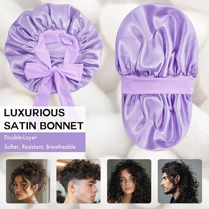 Silk Bonnet for Sleeping Women, Adjustable Soft Satin Lined Bonnet with Tie Band, Double Layer Sleep Night Cap