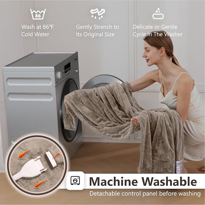 Wapaneus Electric Blanket 62”x84” Flannel Heated Blanket Twin Size with 5 Heating Settings 10 Hours Auto-Off, Fast-Heating, ETL Listed, Machine Washable, Mushroom