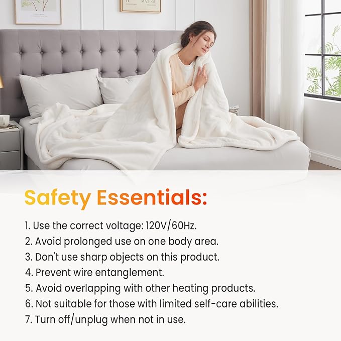 WOOMER Electric Blanket Twin Size,Durable Flannel and Soft Sherpa,Dual Control,62”×84” Heated Throw Blanket, 10 Heat Levels&0.5-12h auto-Off,Energy Efficient,ETL Certified
