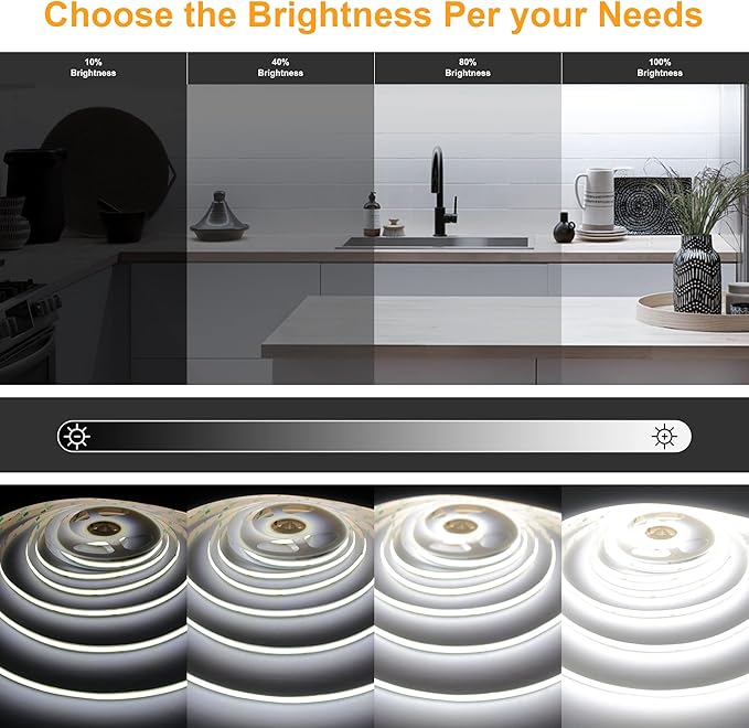 White COB LED Strip Light, Dimmable 32.8ft/10m LED Light, 6000K Daylight White 3200 LEDs High Lumen LED Tape Lights CRI 90+ with RF Remote and UL Power for Bedroom,Kitchen,DIY Home Decoration