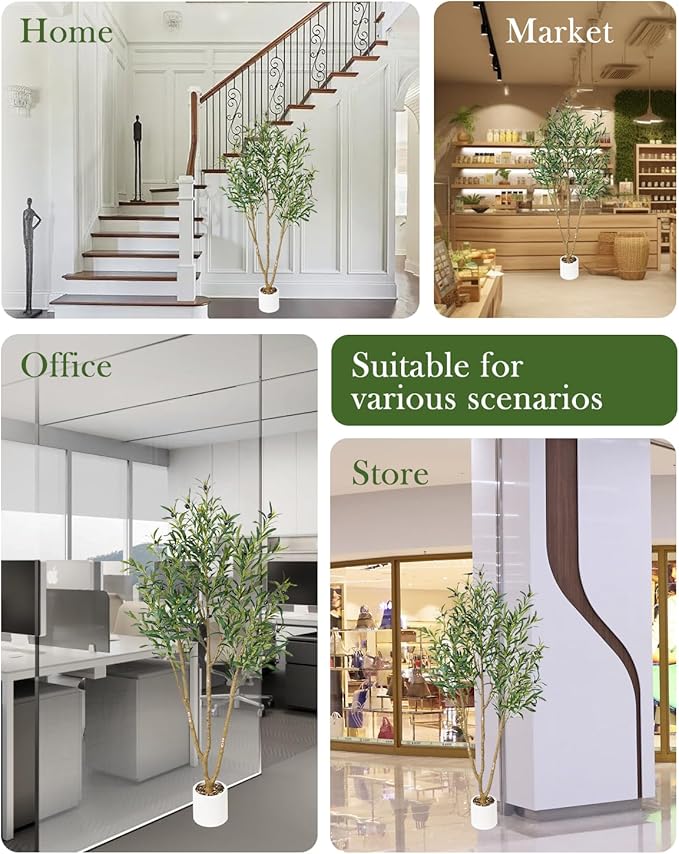 Olive Tree 5FT Fake Tree Faux Plants Indoor with Pot Artificial Tree Nearly Natural Olive Branches and Fruits for Living Room Home Office Decorations