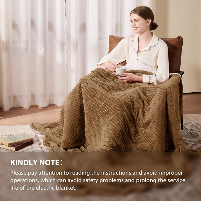 Homemate Electric Heated Blanket Queen Size - 84"x90" Heating Blanket Queen Size Dual Control 1/2/4/6/8 Hours Auto-Off 10 Heat Level Over-Heat Protection Soft Flannel Sherpa ETL Certification