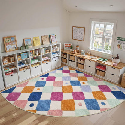 jinchan Kids Rug for Classroom 8ft Radius Corner Washable Area Rug Modern Colorful Quarter Circle Rug Soft Non-Slip Carpet for Nursery Playroom Daycare Reading Nook Living Room Berries on Cream