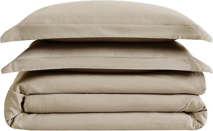 London Fog Garment Washed Solid Duvet Set Khaki Microfiber 3-Piece King Duvet Set, Solid Themed, Adult and Teen, Oeko-TEX Certified