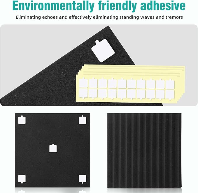 50 Pack Acoustic Panels 1 X 12 X 12 Inches - Acoustic Foam Studio Foam Wedges High Density Panels Soundproof Wedges Charcoal (Black&Red)