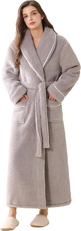 Hellomamma Long Bath Robe for Womens Plush Soft Fleece Bathrobes Nightgown Ladies Pajamas Sleepwear Housecoat
