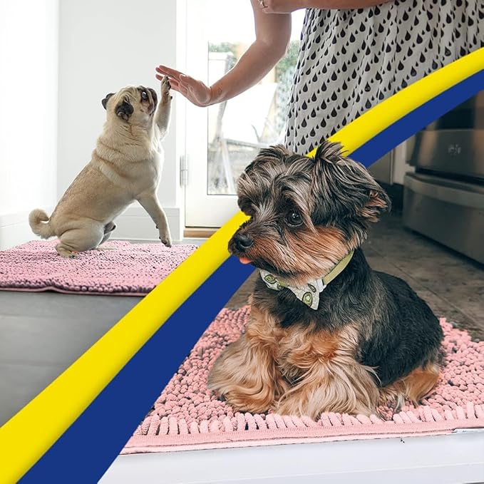 Muddy Mat® | Super Absorbent Door Mat Indoor, Microfiber Quick Dry Chenille Entryway Rug, Non-Slip Front Door Mat, Indoor Mats for Entryway, Machine Washable Pet Rug, Light Pink 24" x 96"