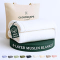 Cloud Scape Linen 100% Cotton 8 Layer Twin Size Muslin Blanket - Breatheable and Soft Winter Blanket for Bed, Couch and Sofa, Oversized Fits up to Twin XL, Best Gift Idea, 68x92, White