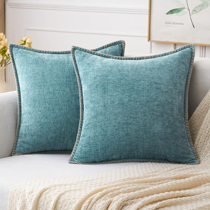 MIULEE Pack of 2 Couch Throw Pillow Covers 20x20 Inch Smoke Blue Farmhouse Decorative Pillow Covers with Stitched Edge Soft Chenille Solid Dyed Spring Pillow Covers for Sofa Bed Living Room