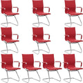 Wahson Office Guest Chairs Set of 10, Leather Reception Chairs, Mid Back Waiting Room Chair, Conference Chairs with Sled Base, Desk Chair No Wheels for Meeting/Lobby/Restroom, Dark Red