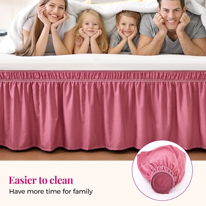 RIMELA Dusty Red Bed Skirt Queen Size 15 Inch Drop, Wrap Around Elastic Bedskirt, Dust Ruffle for Adjustable Bed Base Machine Washable Easy to Install Bed Skirts