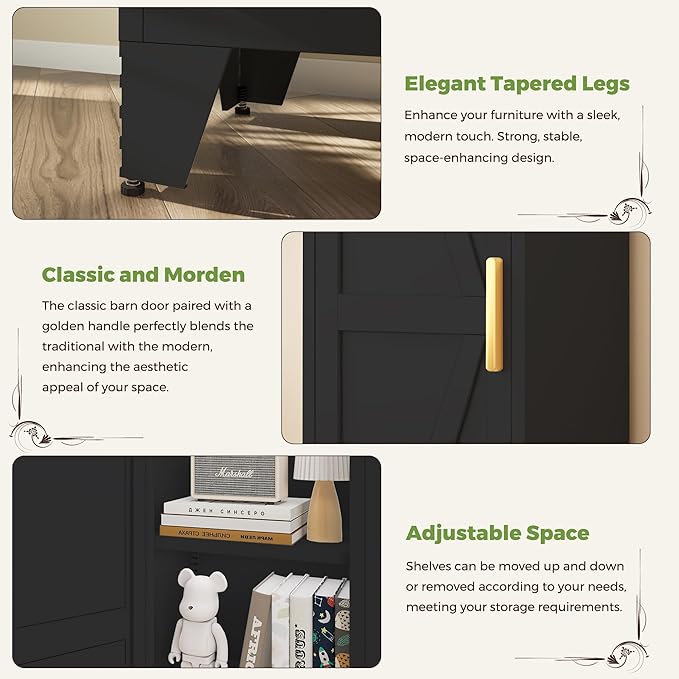 COFaR Tall Bathroom Cabinet, Metal Farmhouse Narrow Slim Storage Cabinet with Adjustable Shelves Barn Door for Bathrooms, Kitchens, Entrances Living Room (Black)
