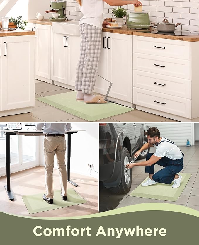 Ophanie Kitchen Mats for Floor, 3/4 Inch Thick Kitchen Rugs, 20''x32'' Anti Fatigue Standing Cushioned Mat, Waterproof,Comfort Ergonomic Mat for Office, Home, Sink, Sage Green Non-Slip Bottom