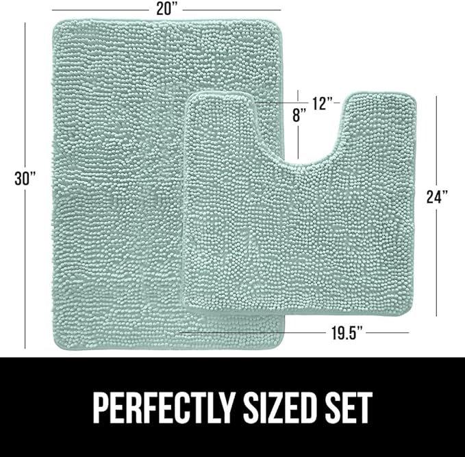 GORILLA GRIP Bathroom Rug Sets, Soft Chenille 2 Piece Area Rugs Set, Toilet Base Mat and 30x20 Carpet, Absorbent Microfiber Washable Mats Dry Quickly, Home Décor and Bath Room Accessories, Seablue