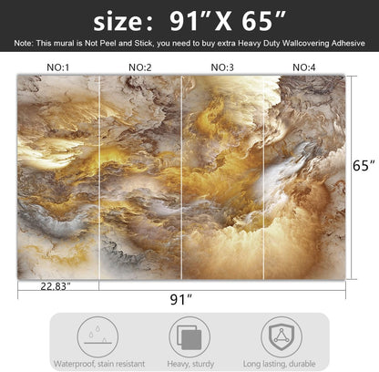 -Golden Clouds Ceiling Fabric Wallpaper Living Room Bedroom Bathroom Modern Boys Girls Kids Room Abstract Large Mural- 91"x65"（ not Peel and Stick）