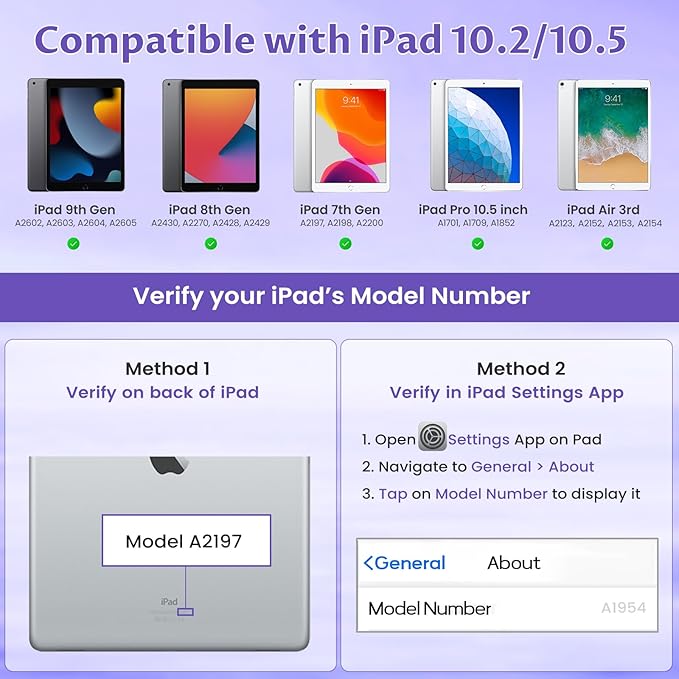 OYEEICE for iPad 9th Generation Case with Keyboard 10.2 Inch - Detachable Backlit Keyboard 360 Rotatable Cover with Pencil Holder for iPad 9th/8th/7th Gen 10.2 Inch, Air 3rd Gen & Pro 10.5" - Purple