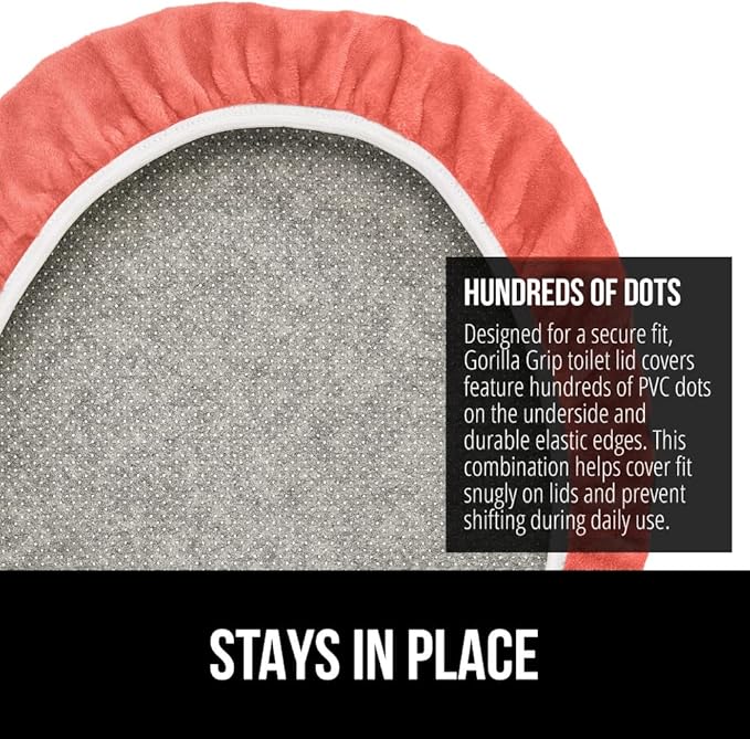 GORILLA GRIP Thick Memory Foam Bathroom Toilet Lid Seat Cover, Soft Velvet Topside, Machine Wash, Plush Cushioned Covers Fits Most Size Lids, Decorative Bath Room Accessories, 19.5x18.5, Coral