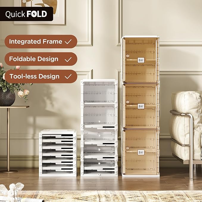 ANTBOX Shoe Organizer Storage Box, Portable Folding Shoe Rack for Closet with Magnetic Clear Door,Large Sneaker Cabinet Bins Sturdy Easy Assembly 6 Layers-6 Grids