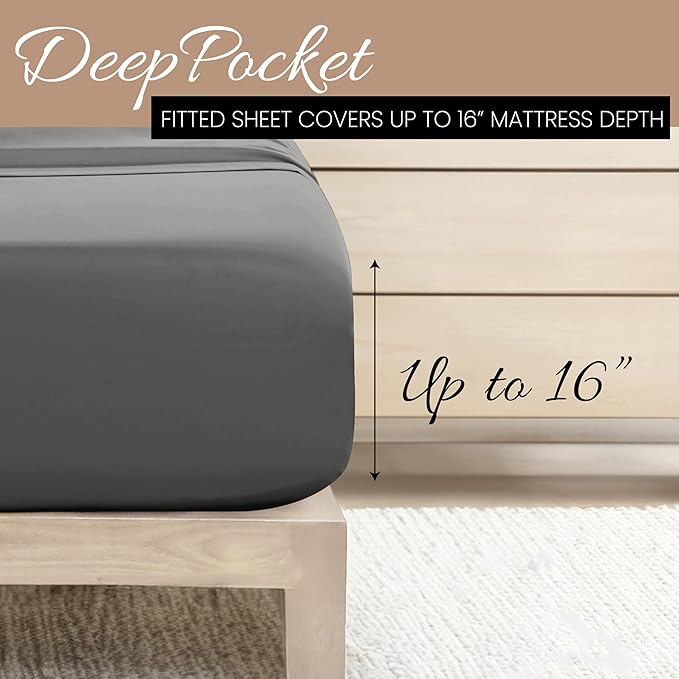 Linen Market Brushed Microfiber Queen Sheet Set 4 Piece – Oeko-TEX Certified Ultra Soft & Wrinkle-Free - 16" Deep Pocket Sheets - Easy Care Queen Size - Gray