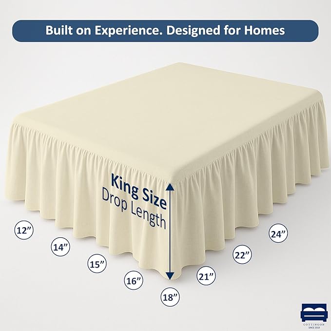 Ruffled Bed Skirt with Split Corners-Dust Ruffle - 24" Drop 100% Microfiber Soft,Sheen & Luxurious Look - Bed Skirts (Ivory -King)