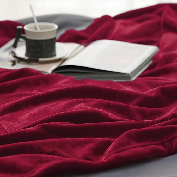 Flannel Fleece Luxury Blanket Red Queen(90"x90") Size Lightweight Cozy Plush Microfiber Solid Blanket by Bedsure