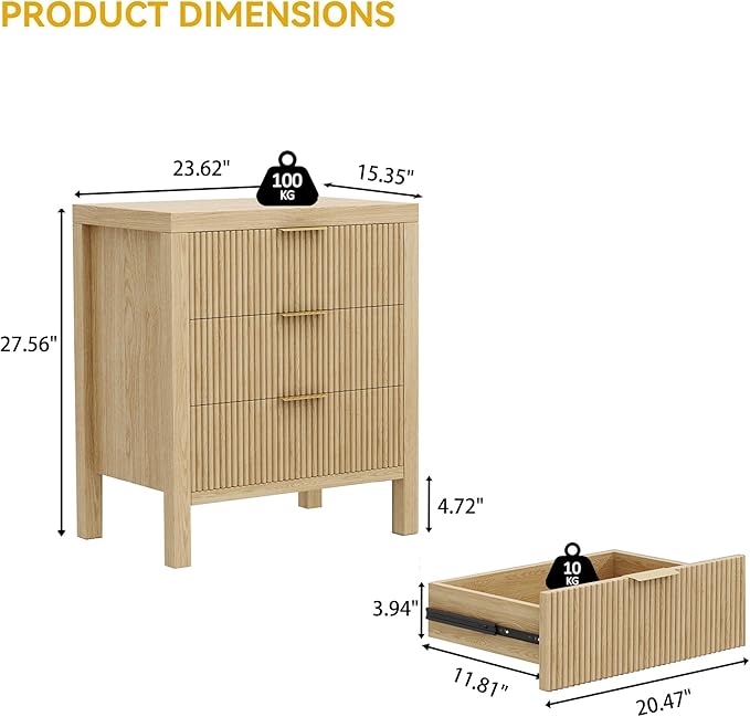 Nightstands Set of 2, Bedside End Table, Modern Wooden Night Stand with 6-Drawer - Boho Cabinet Accent Storage Furniture for Bedroom, Living Room, Nature