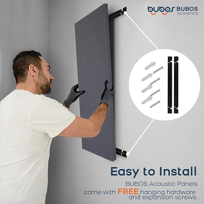 BUBOS 2 PCS Fabric Acoustic Panels,47.2''x23.6'' Decorative Sound Dampening Panels, Art Large Acoustic Wall Panels for Studios, Office, Home Theater,Max CavityPro Grey