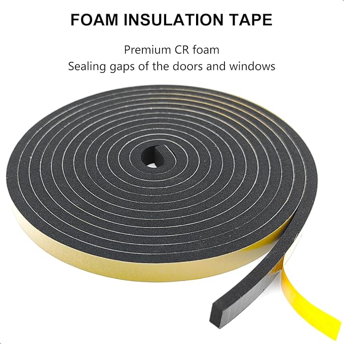 Weather Stripping Door Seal Strip, Strong Adhesive, Weatherproof, Reduce Noise, Gap Filler, Foam Insulation Tape for Doors and Windows (1/2 in x 1/8 in x 32 Ft)