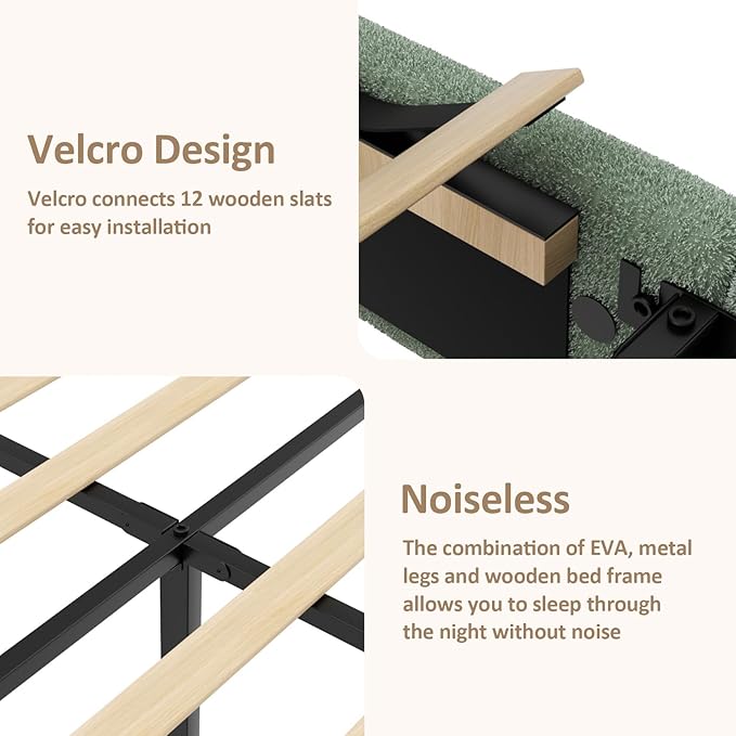 King Size Platform Bed Frame with Headboard, Boucle Upholstered Desige, Anti-Collision Corners, Soft Rounded Corners, No Box Spring Required, Easy Assembly, Noise Free