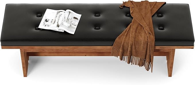 Solid Wood Bench with Cushion, 55" Upholstered Entryway Bench with Thickened Legs, Button-Tufted Shoe Bench Seat, Vintage Indoor End of Bed Bench for Bedroom, Living Dining Room, Hallway, Dark Walnut