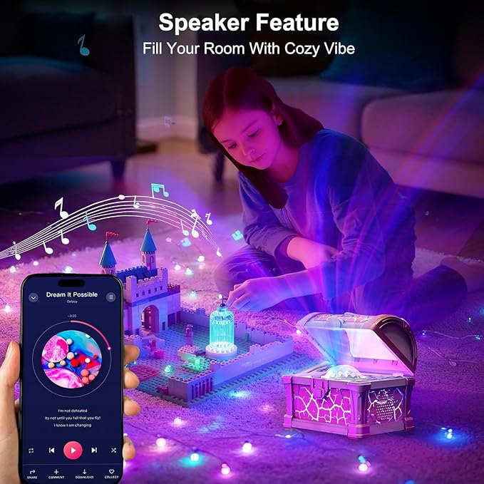 Treasure Box Northern Lights Projector, Galaxy Aurora Night Light Projector with 8 Colors, White Noises, Timer & Remote Control, Ceiling Projection Ambient Lighting for Bedroom Gaming Room Gifts, Pink