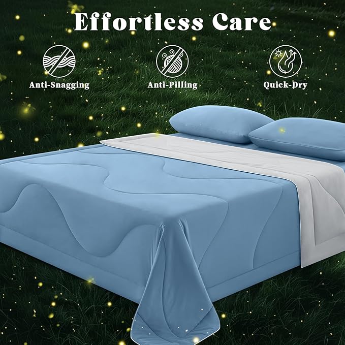 Cooling Comforter Queen Size, Double-Sided Cooling Blanket for Hot Sleepers & Night Sweats, Arc-Chill Q-Max > 0.4 Breathable Ice Blanket, Lightweight Cold Comforter (80''x90'', Light Blue)