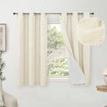 45 Inch Length Linen Blackout Curtains for Short Cafe Window, Thermal Insulated Light Blocking Soundproof Privacy Burlap Curtains 2 Panels, Each 38 Inch Wide Cream